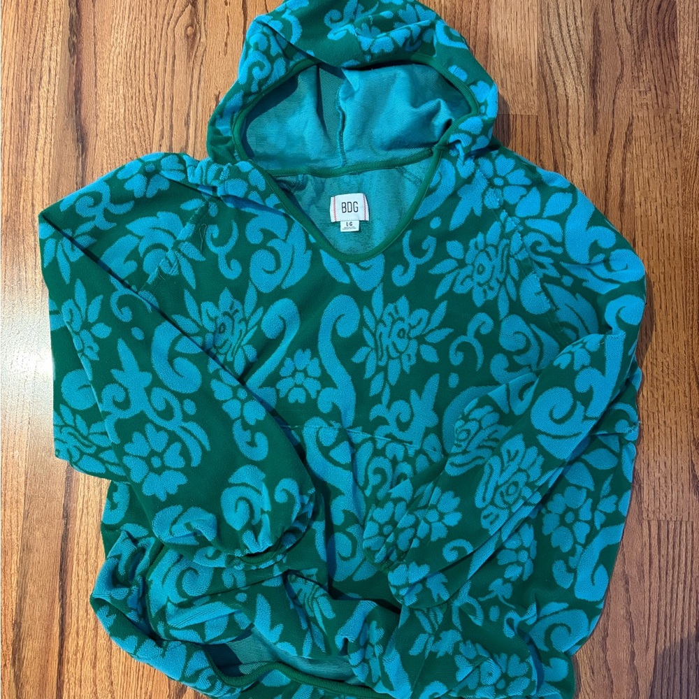 Urban Outfitters BDG Teal and Green Patterned Hoodie